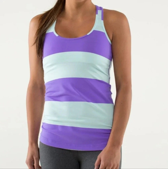 Lululemon Cool Racerback Bold Stripe Power Purple sz 2 - Picture 1 of 6